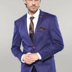 2 Button Combed Plaid Sax Blue Men Jacket - Wessi