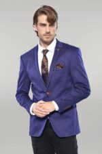 2 Button Combed Plaid Sax Blue Men Jacket