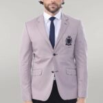 2 Buttons 3 Pockets Crested Cotton Beige Jacket