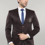 2 Buttons 3 Pockets Crested Cotton Brown Jacket