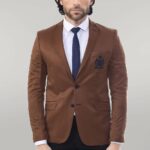 2 Buttons 3 Pockets Crested Cotton Tan Jacket