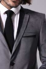 2-Buttons-Pocket-Piping-Velvet-Grey-Jacket-1