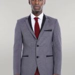 2 Buttons Pocket Piping Velvet Grey Jacket