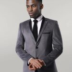 2 Buttons Pocket Piping Velvet Grey Jacket