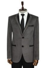 2-Buttons-Pocket-Piping-Velvet-Grey-Jacket-7