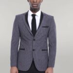 2 Buttons Pocket Piping Velvet Grey Jacket