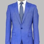2 Piece Patterned Slim Fit Blue Men Suit - Wessi