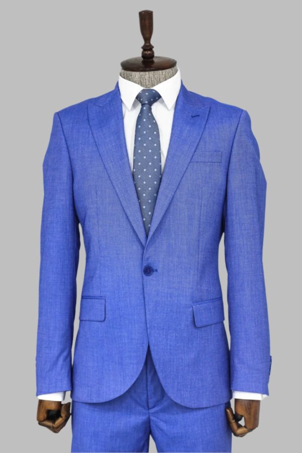 2 Piece Patterned Slim Fit Blue Men Suit - Wessi