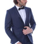 2 Piece Tuxedo Collar Piping Navy Blue Suit-Wessi