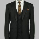 3 -Piece Single Button Peak Lapel Anthracite Men Suit - Wessi