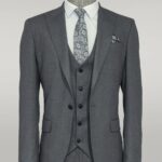 3 -Piece Single Button Peak Lapel Grey Men Suit - Wessi