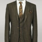 3 -Piece Single Button Peak Lapel Khaki Men Suit - Wessi