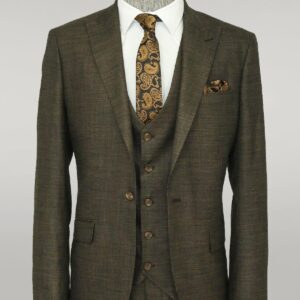 3 -Piece Single Button Peak Lapel Khaki Men Suit - Wessi