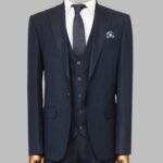 3 -Piece Single Button Peak Lapel Navy Blue Men Suit - Wessi