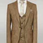 3 -Piece Single Button Peak Lapel Tan Men Suit - Wessi