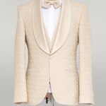 3-Piece Textured Satin Lapel Champagne Men's Tuxedo with Bow Tie