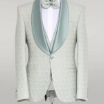 3-Piece Textured Satin Lapel Green Men's Tuxedo with Bow Tie