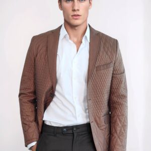 3 Pockets 2 Button Quilted Coat Jacket Tan Short Coat-Wessi