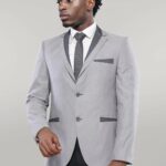 3 Pockets 2 Buttons Cross Piping Grey Jacket-Wessi