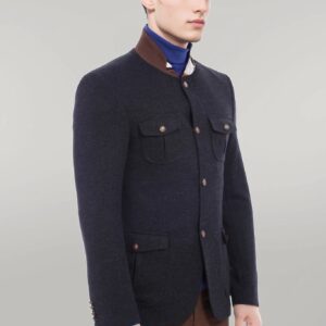 4 pocket Bag Pocket Knit Collar Black Jacket-Wessi