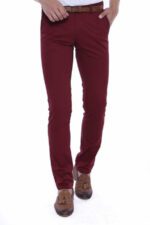 5 Pockets Patterned Burgundy Men Pants
