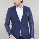 Arm Skinned Quilted Velvet Bast Blue Jacket-Wessi