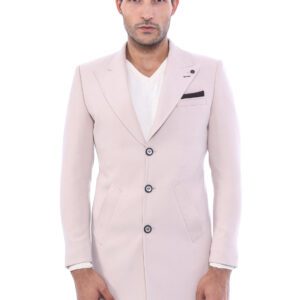 Beige Men Long Coat - Wessi