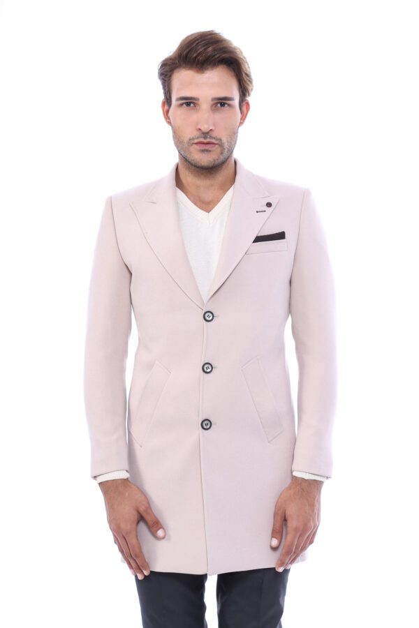 Beige Men Long Coat - Wessi