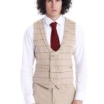 Beige Men Vest Pants Set - Wessi