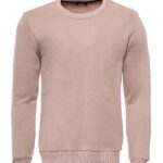 Beige Plain Circle Neck Sweatshirt - Wessi