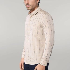 Beige Slim Fit Plaid Men's Shirt | Wessi