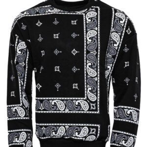 Black Patterned Crew Neck Sweater - Wessi