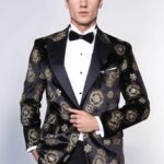 Black Patterned Over Black Men Prom Blazer - Wessi