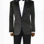 Black Patterned Over Black Men Prom Blazer - Wessi