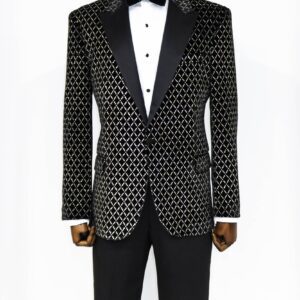 Black Patterned Over Black Men Prom Blazer - Wessi