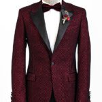 Black Patterned Over Burgundy Men Singer Tuxedo Blazer - Wessi