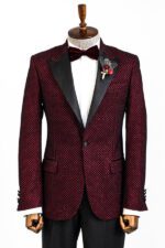 Black Patterned Over Burgundy Men Singer Tuxedo Blazer