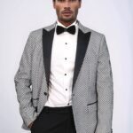 Black Patterned Over White Men Party Blazer - Wessi