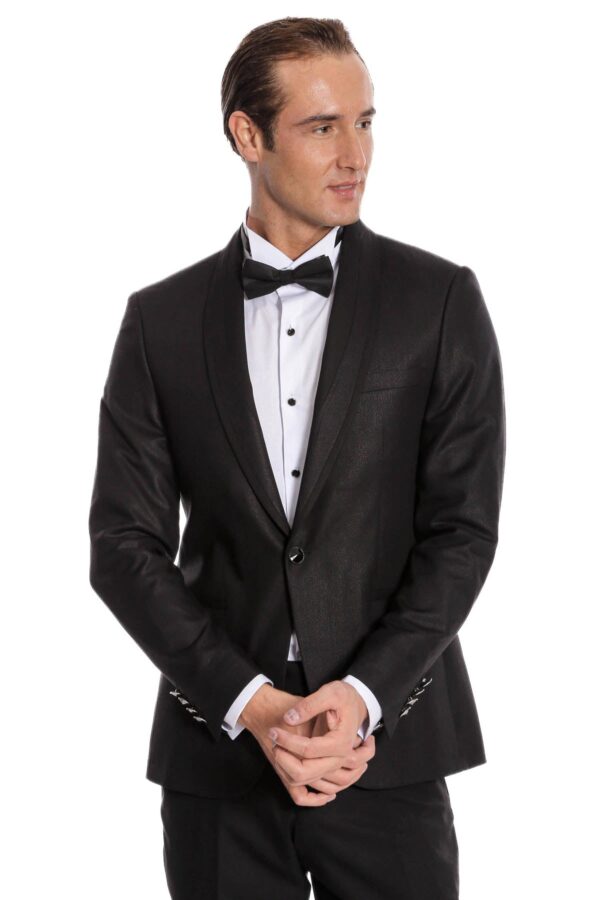 Black Patterned Tuxedo Suit | Wessi