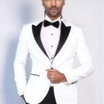 Black Peak Lapel Textured Fabric Men's Royal White Tuxedo Jacket - Wessi