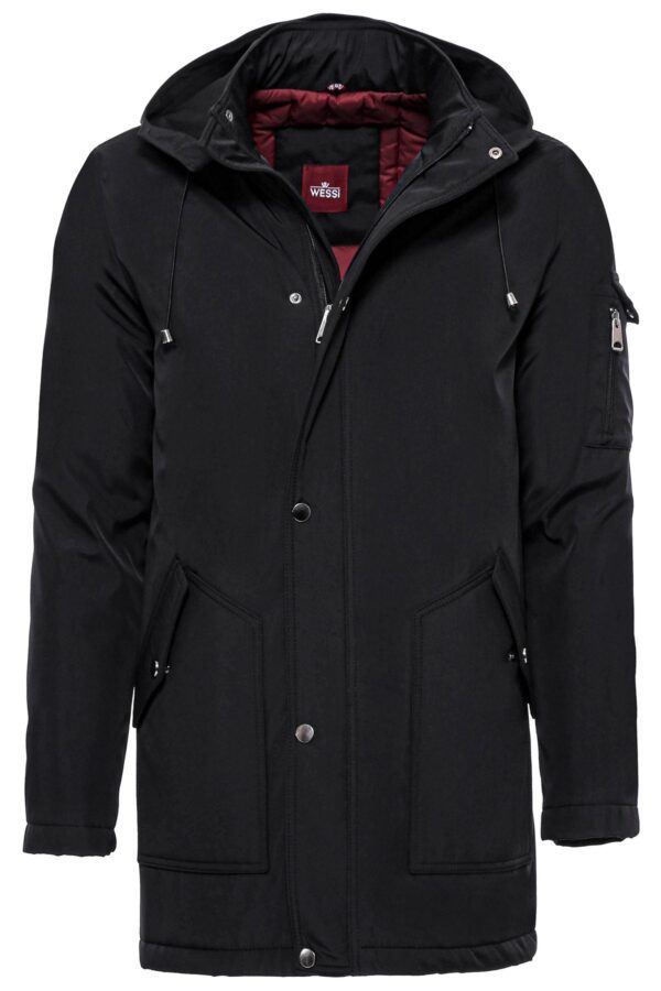 Black Pocket Hooded Men's Coat - Wessi