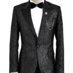 Black Tinsel Slim Fit Tuxedo Blazer - Wessi