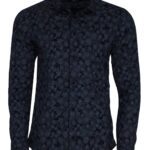 Bloom Patterned Dark Blue Slim Fir Shirt - Wessi