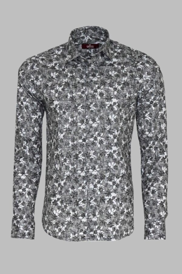 Bloom Patterned Dark Slim Fit Grey Men Shirt - Wessi