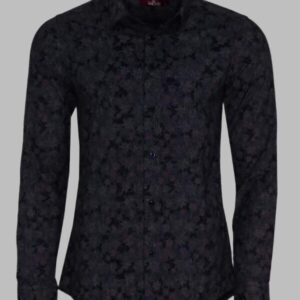 Bloom Patterned Slim Fit Navy Blue Men Shirt - Wessi