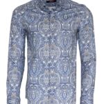 Blue Damask Pattern Slim Fit Shirt - Wessi