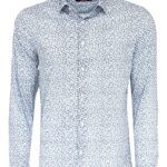 Blue Floral Patterned Slim Fit White Men Shirt - Wessi