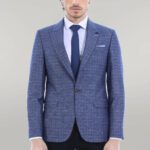 Blue Linen Dot Patterned Jacket | Wessi