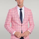 Blue Plaid Patterned Slim Fit Pink Men Blazer - Wessi