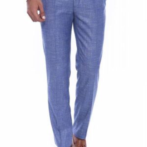 Blue Self Patterned Fabric Trouser - Wessi